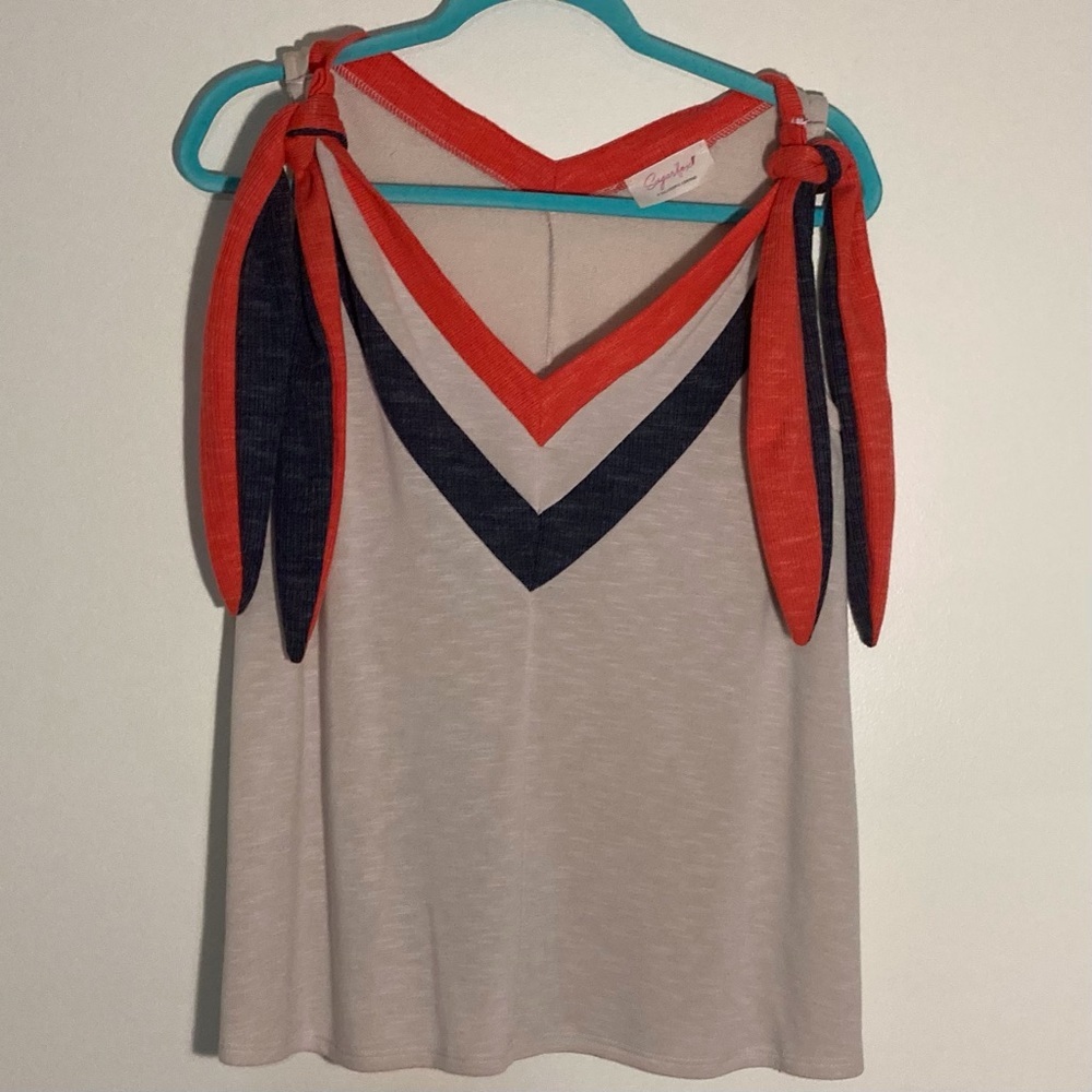 Sugarfox Cream and Orange‎ Tie Front Tank Top | Size M | Summer | Colorful